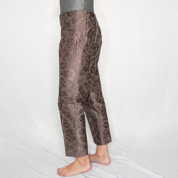 165. ALBERTA FERRETTI Purple Dark Taupe Silk Jacquard Ankle Pants Sz 10 - Picture 5 of 7